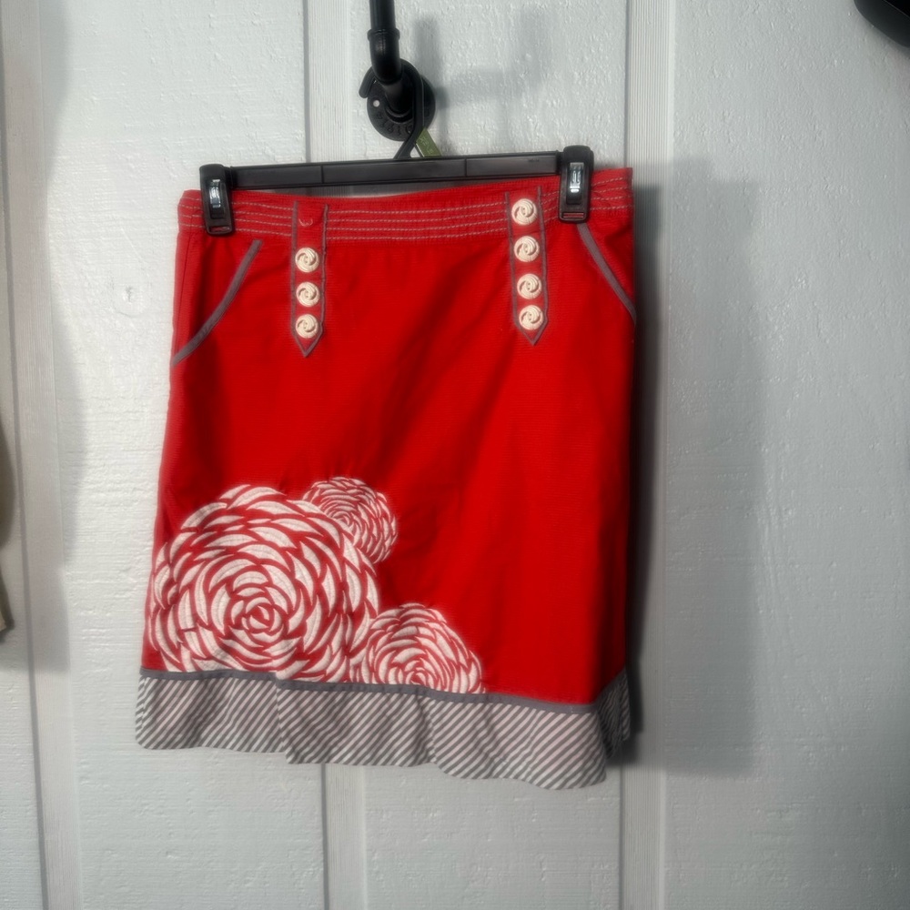 Anthropologie Floreat Red And White Floral Skirt Size 6 EUC - Picture 2 of 7